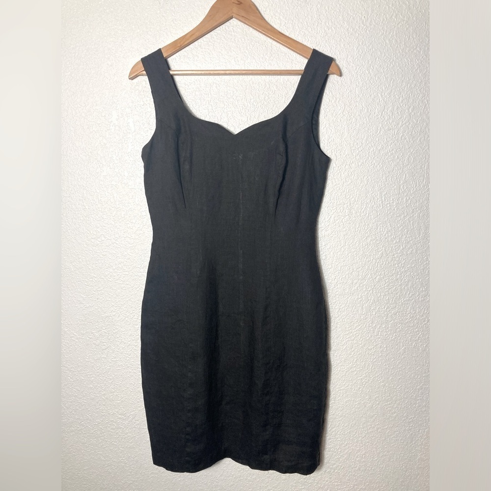Nina K Vintage 100% linen black bodycon sweetheart neckline dress 8